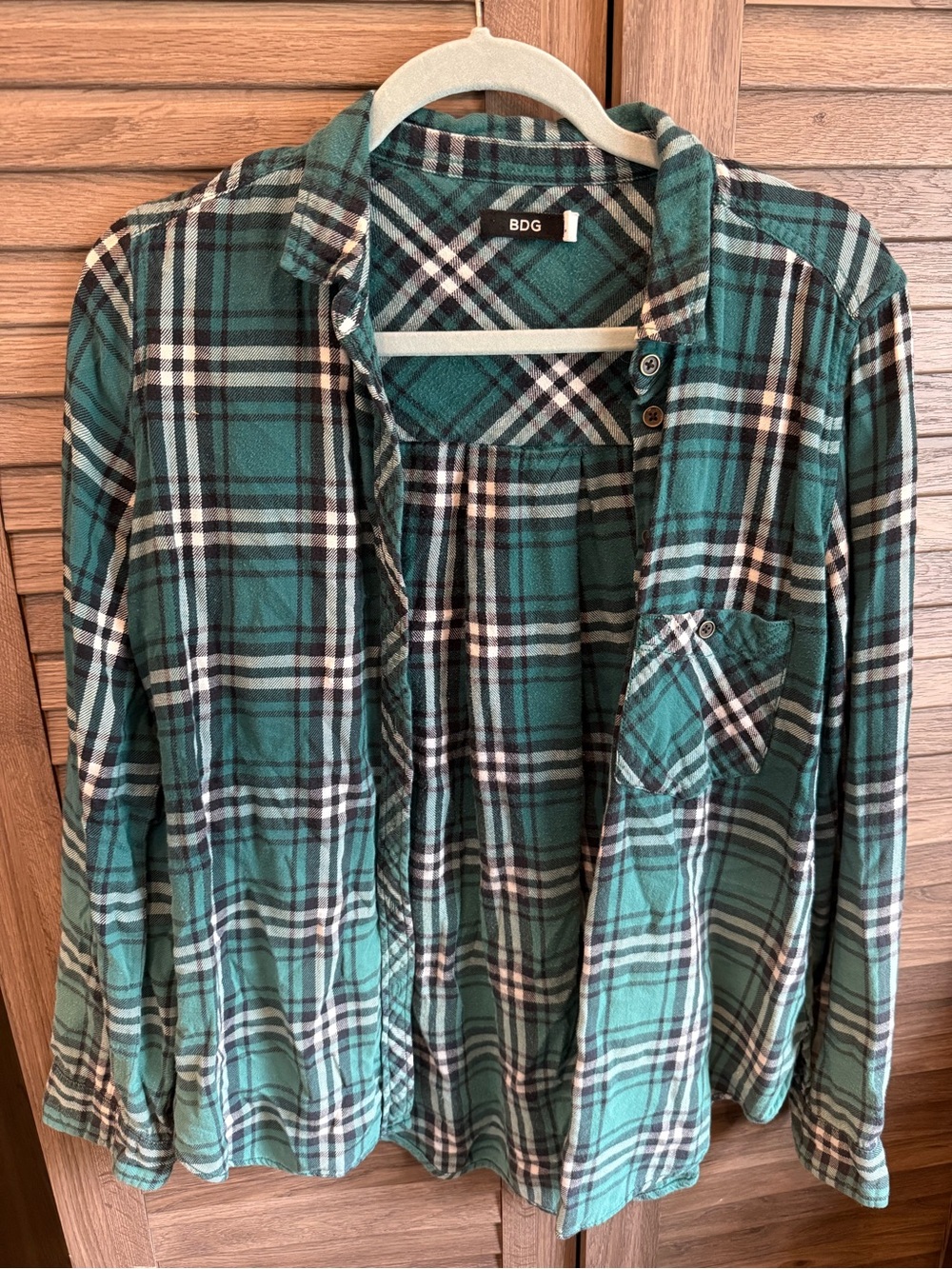 BDG Teal/Green Plaid Flannel Shirt